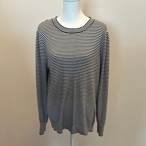 LOFT Dark Green and White Striped Long Sleeve Sweater